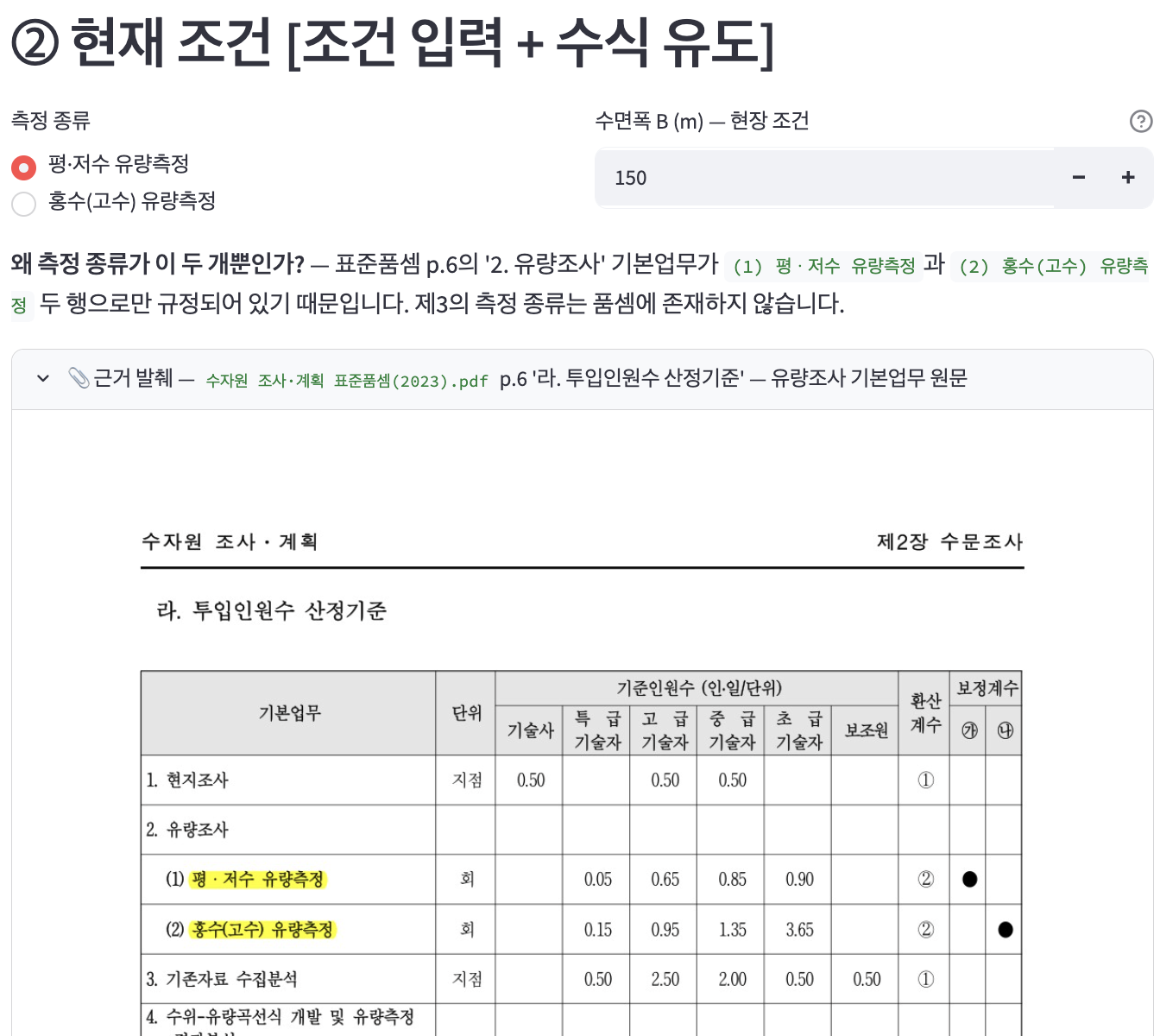 표준품셈 투입인원수 산정기준 표를 이미지로 렌더한 근거 — 정부 공개문서